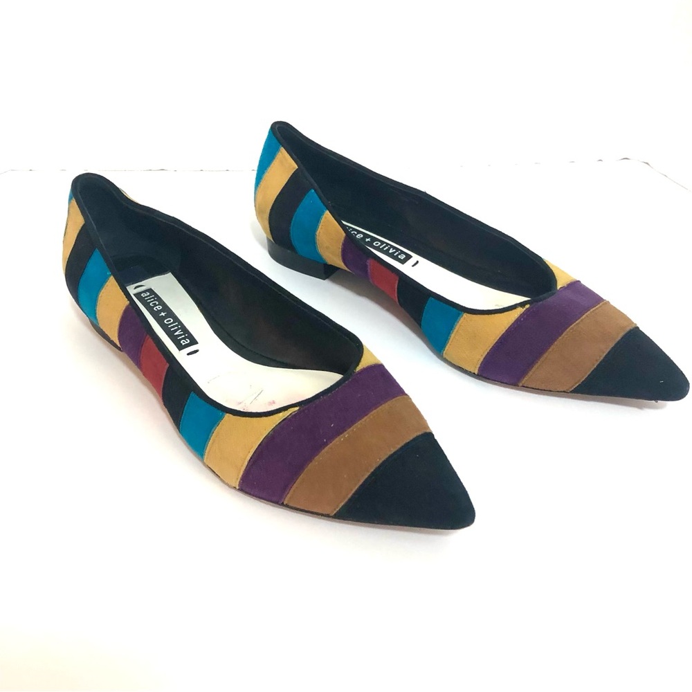ALICE + OLIVIA Suede Color Block Pointy Toe Flats Shoes